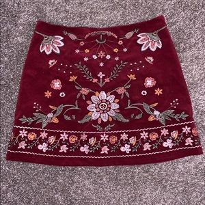 Floral print wine colored corduroy skirt